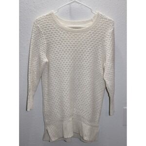 LOFT Cream Textured Knit Sweater 3/4 Sleeve Crew Neck Women's Size S